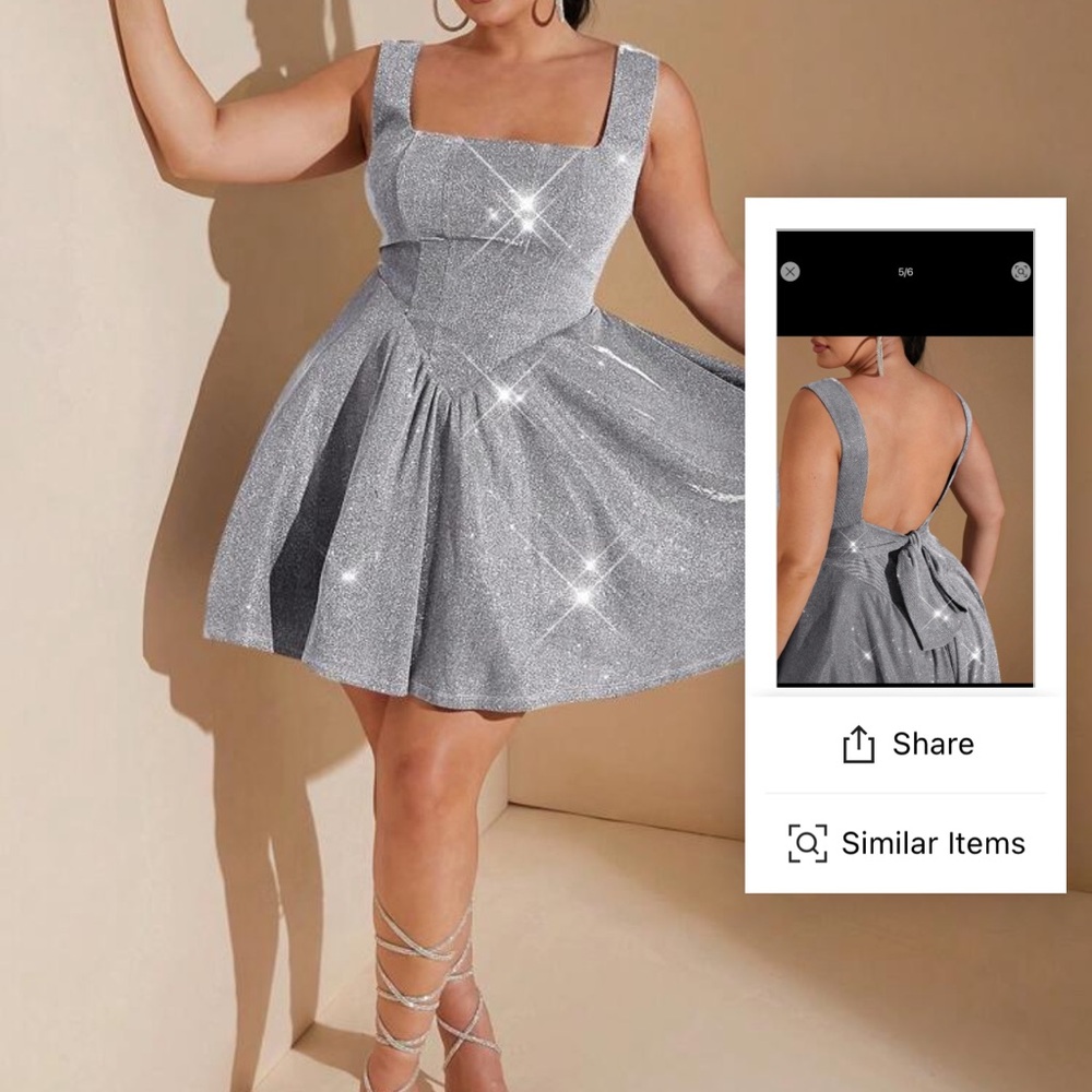 Silver Ruched Fit and Flare Prom Dress